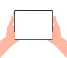 Hand holding a tablet. Using digital tablet pc. Empty screen vector