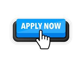 Apply now button with cursor. Pointer click. Vector web button.