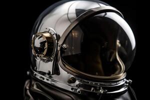 Astronaut helmet detail with glossy glass and reflections on metal surface generative ai photo