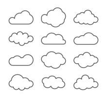 conjunto de azul cielo, nubes nube icono, nube forma. conjunto de diferente nubes vector