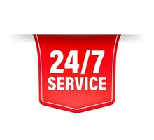24 hours a day and 7 days a week icon, red ribbon isolated on white background. vector