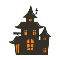 Halloween haunted house silhouette with glowing orange windows vector