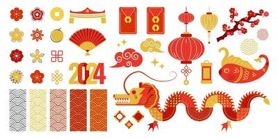 Chinese New Year design elements set, decorative vector objects, Asian decoration