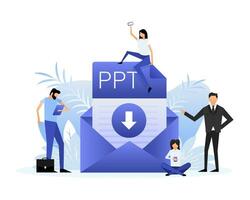 Download ppt file. Group of people with ppt document. Isometric vector. Icon vector