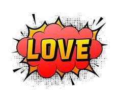 Speech bubble for comic text Love. Cartoon comic sign. Effects explosion. vector