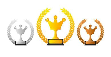 Gold, Silver and Bronze medal, Champion and winner awards - 1st, 2nd and 3rd place awards set. vector