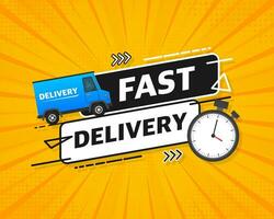 Fast delivery service badge. Fast time delivery order with stopwatch on white background. Vector illustration