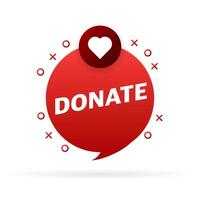 Donate heart red button in flat style. Vector flat illustration