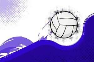 A flying volleyball ball abowe blue flat wave. Abstract background vector