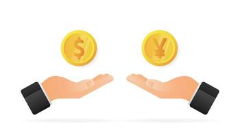Modern flat illustration with gold currency exchange yen. Flat vector illustration