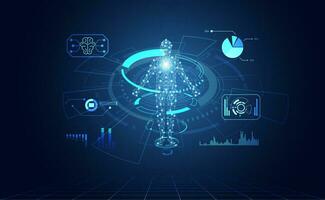 resumen, salud, innovación, investigación médica, concepto, adn, laboratorio de interfaz de tecnología de edición de genes de icono médico utilizando robots ai sobre fondo azul. ilustración vectorial vector