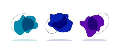 Set isolated Vector abstract dynamic blots for modern designs. Blue flat fluid blob, liquid stain.