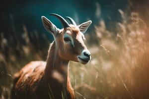 goat in tall grass. close-up. ai generative photo