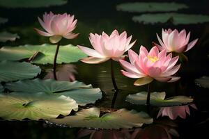 rosado loto flores o agua lirio flores floreciente en el estanque.ai generativo foto