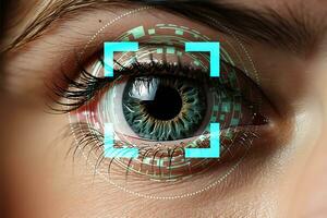 Eye scan futuristic technology background. Generative AI. photo