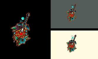 rojo flores y espada vector mascota diseño