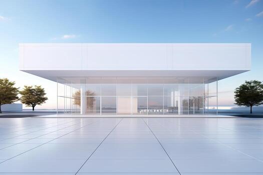 White minimal architecture building background empty wide space for mock up, concrete floor car park, cement garage design scene with copy space, with . photo