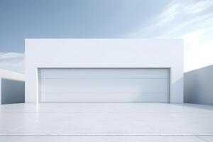 White minimal architecture building background empty wide space for mock up, concrete floor car park, cement garage design scene with copy space, with . photo