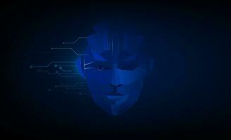 Abstract artificial intelligence face, robot face combined with electronic circuit, machine learning concept innovation background, vector design