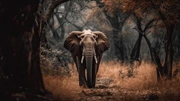 Elephant standing in the savannah AI Generative photo