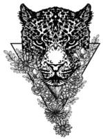 Tattoo art tigers and flowers hand drawing and sketch vector