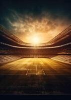 soccer stadium background evening arena with crowd fans 3D illustration AI Generative photo