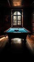 Billiard table with green surface and balls in the billiard club.Pool Game photo