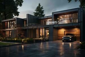 Modern villa in the evening photo