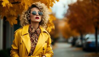 Autumn background with beautiful woman photo