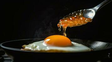 frito soleado lado arriba huevo en un wok ai generativo foto