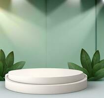 Platform round podium with plant product presentation background AI Generated photo