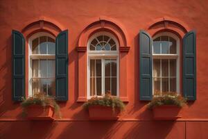 Colorful windows of a typical house in the city, ai generative photo