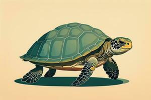 ilustración de un Tortuga en un verde antecedentes en dibujos animados estilo. ai generativo foto