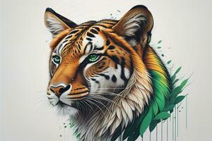 Tiger head with colorful background. ai generative photo