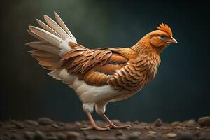 Colorful chicken on a solid color background, studio photo. ai generative photo