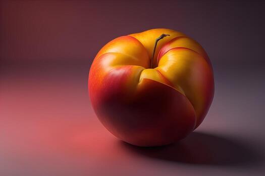Ripe red peach on a solid color background. ai generative photo