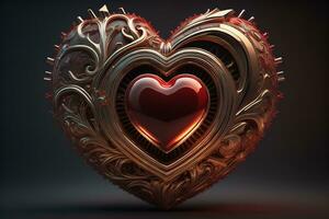 Red heart on dark background. Vintage style. ai generative photo