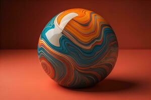 Colorful marble ball on a solid colour background. Close-up. ai generative photo