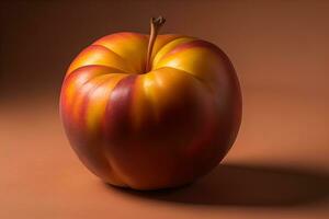 Ripe red peach on a solid color background. ai generative photo