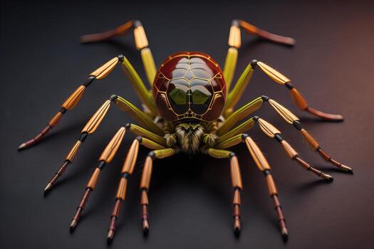 jumping spider closeup on solid color background, copyspace. ai generative photo