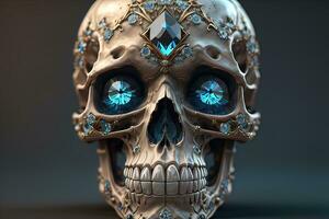 Skull with blue gemstones. ai generative photo