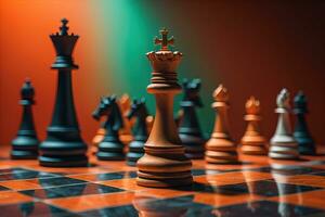 Different chess piece on a solid color background. ai generative photo