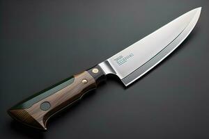 Knife with wooden handle on a solid color background. ai generative photo