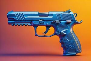 Semi-automatic handgun on a solid color background. Close-up. ai generative photo