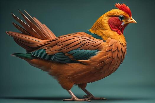 Colorful chicken on a solid color background, studio photo. ai generative photo