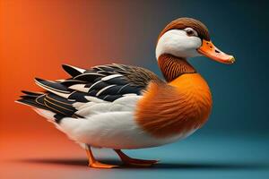 Beautiful duck on a solid color background. ai generative photo