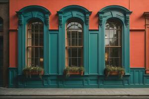 Colorful windows of a typical house in the city, ai generative photo