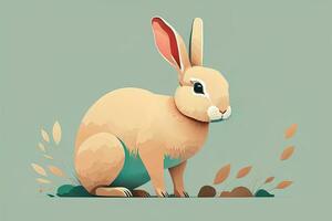 Vector illustration of a cute white rabbit sitting on a gray background. ai generative photo