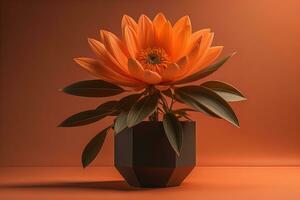 Flowers in a pot on a solid color background. ai generative photo