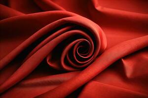 Crumpled red fabric, closeup view. ai generative photo